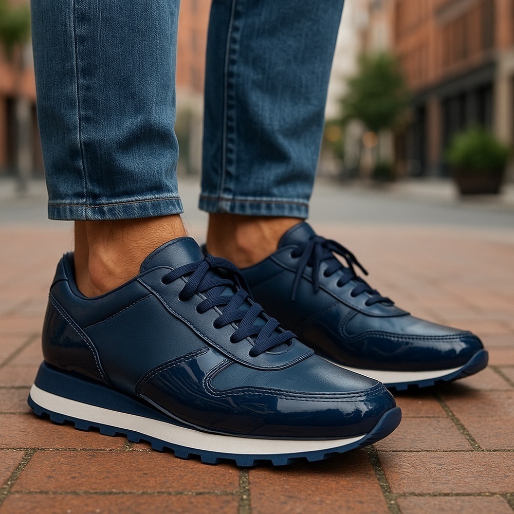 Perry Ellis | Portfolio Men's Navy Blue Sneakers Size 8 NIB Napa Leather